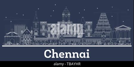 Outline Chennai India City Skyline with Color Buildings Isolated on ...