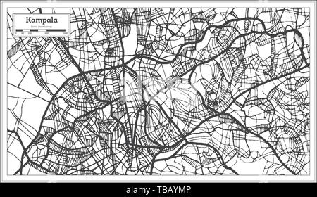 Kampala Uganda Map in Black and White Color. Vector Illustration. Outline Map. Stock Vector