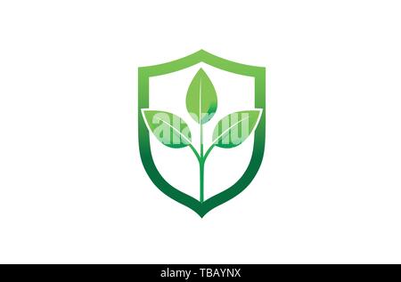 Creative Eco Leaves Plant Shield Logo Design Symbol Vector Illustration Stock Vector