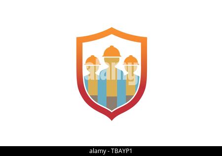 Creative Three Builder Shield Logo Design Symbol Vector Illustration Stock Vector