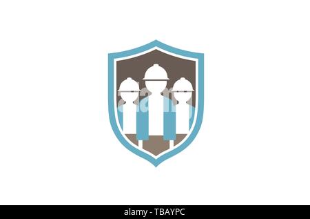 Creative Three Builder Shield Logo Design Symbol Vector Illustration Stock Vector