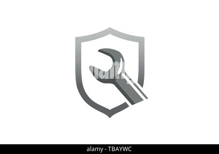 Creative Wrench Shield Logo Design Symbol Vector Illustration Stock Vector