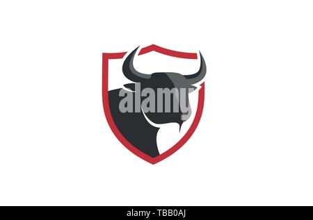 Creative Black Bull Head Red Shield Logo Design Symbol Vector Illustration Stock Vector