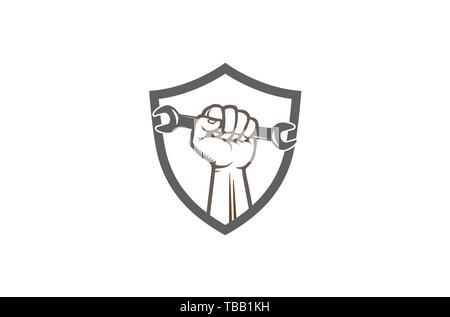 Creative Shield Service Wrench Hand Logo Design Vector Illustration Stock Vector