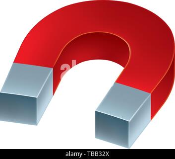 Vector illustration. Metallic magnet in 3D style with red and gray colors. Stock Vector