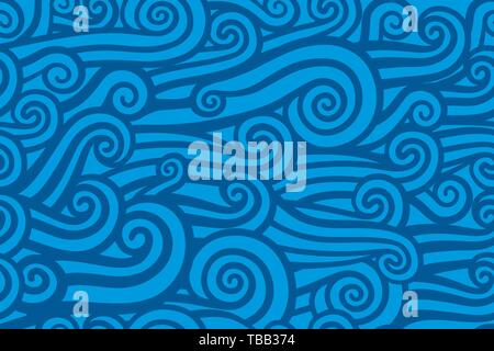 Vector illustration. Seamless ocean waves plain background texture in blue. Stock Vector