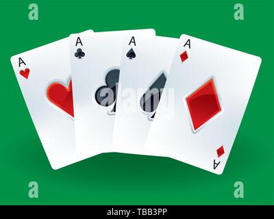 Vector illustration. Winning cards. Four poker ace cards in shiny style. Stock Vector