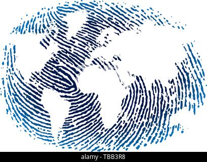 Vector illustration. World fingerprint icon in blue tones. Flat style. Stock Vector