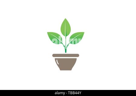 Creative Flower Plant Bowl Vase Logo Design Symbol Vector Illustration Stock Vector