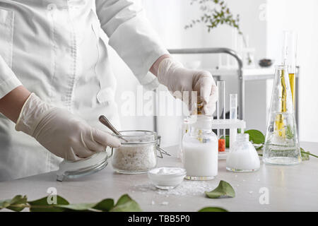 Beautician preparing natural cosmetics, closeup Stock Photo