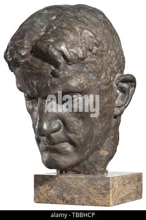 Josef Thorak (1889 - 1952) - a life-sized bronze portrait bust of Ernst 'Putzi' Hanfstaengl, dating 1934 Bronze with beautiful dark brown patina. Signed in the nape of the neck 'J. Thorak'. Height 35 cm. On a marble base, total height 42.5 cm. Apart from Arno Breker, Josef Thorak was the most important sculptor of the Third Reich. Before the war, Hitler had a huge studio built for him in Baldham near Munich acco 20th century, Editorial-Use-Only Stock Photo