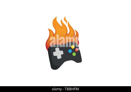 Creative Gamepad Fire Logo Design Illustration Stock Vector