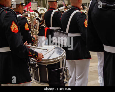 New York - United States, May 21 - 2015  US Marines  Corps band during the demonstration for the public at Bryant Park for Marine Day during Fleet Wee Stock Photo