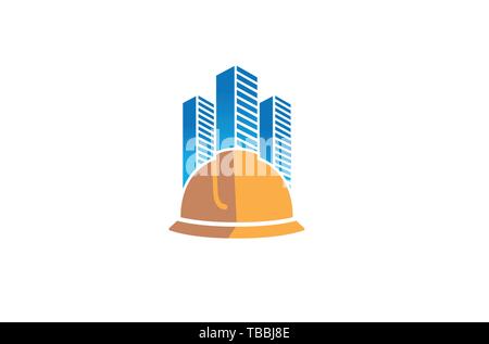 Creative Yellow Hardhat Helmet Skyscrapers Building Logo Design Symbol Vector Illustration Stock Vector