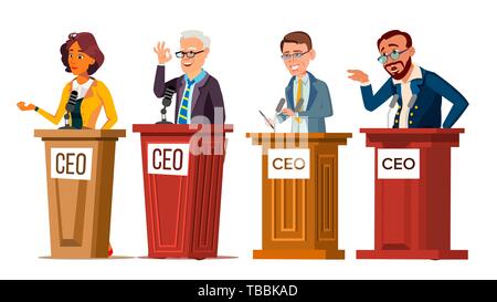 Character Ceo Talking From Tribune Set Vector Stock Vector