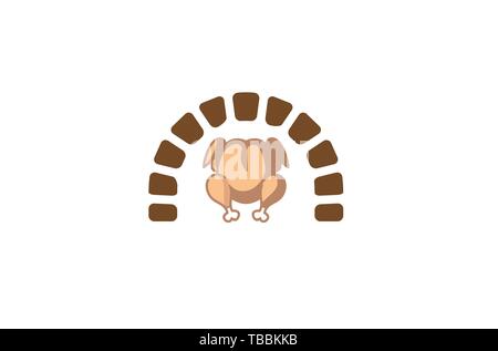 Creative Oven grilled Chicken Turkey Food Logo Design Symbol Vector Illustration Stock Vector