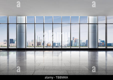 Empty office with modern cityscape Stock Photo