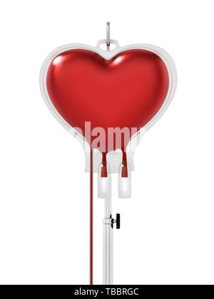 Blood inside heart shaped bag. 3D illustration. Stock Photo