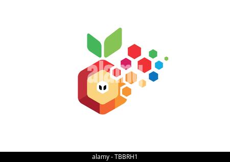 Creative W Letter hexagonal Pixelated Orange FruitLogo Design Symbol Vector Illustration Stock Vector