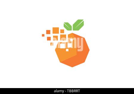 Creative Digital Pixel Orange Fruit Logo Design Symbol Vector Illustration Stock Vector