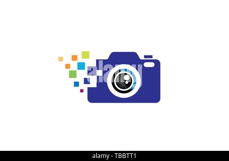 Creative Black Abstract Camera With colorful Pixel Logo Design Symbol Vector Illustration Stock Vector