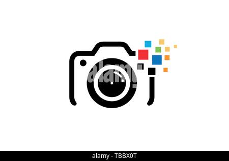 Creative Black Camera Colorful Pixel Logo Design Symbol Vector Illustration Stock Vector