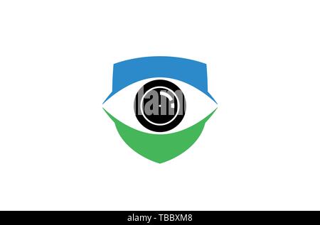 Creative Blue Shield Eye Vision Logo Design Symbol Vector Illustration Stock Vector