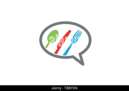 Creative Bubble Chat Fork Spoon Knife Logo Design Symbol Vector Illustration Stock Vector