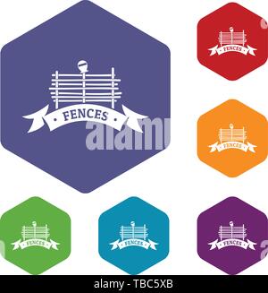 Fence village icons vector hexahedron Stock Vector