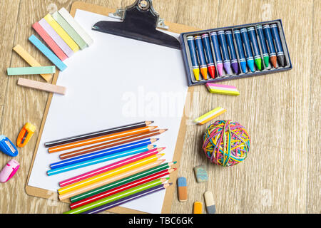 various colorful drawing tools. Mock up Stock Photo