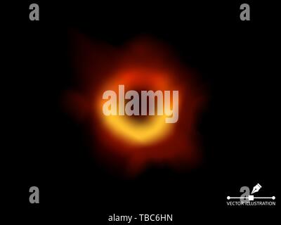 Black hole in outer space. Mesh looks like realistic black hole. Supermassive object in the center of the galaxy. Scientific discovery of 2019. Vector Stock Vector