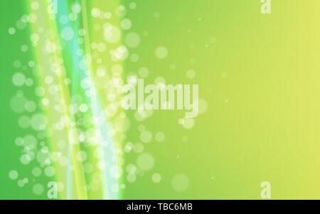 Abstract bokeh backdrop. Bright green background with defocused lights. Summer concept. Sunny theme for web or banner. Vector illustration. Stock Vector