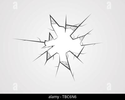 Broken glass on a white background. Abstract realistic crack. Pieces of glass isolated. Cracked window texture. Crime scene concept. Vector illustrati Stock Vector