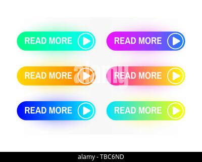 Gradient buttons set isolated on white background. Read More button concept. Web site interface. Colorful button collection. Color icons for web with  Stock Vector