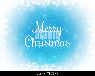 Merry Christmas bokeh background. Snow and snowflake border. Winter backdrop. Vector illustration. Stock Vector