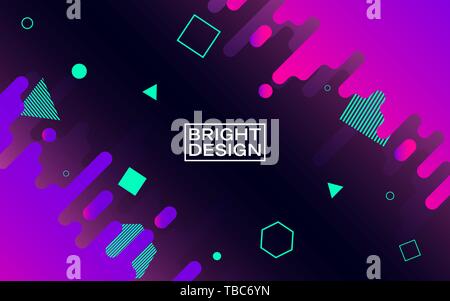 Abstract modern design. Color shapes in space. Bright geometric elements on dark background. Trendy colorful composition. Backdrop for flyers and broc Stock Vector