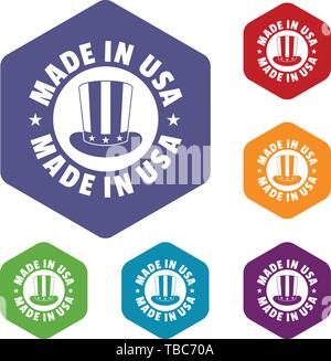 Made in USA top hat icons vector hexahedron Stock Vector
