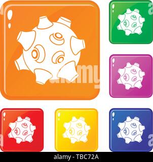 Moon with craters icons set vector color Stock Vector