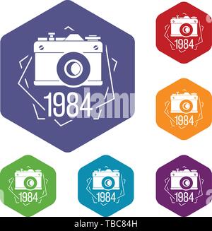 1984 photo camera icons vector hexahedron Stock Vector