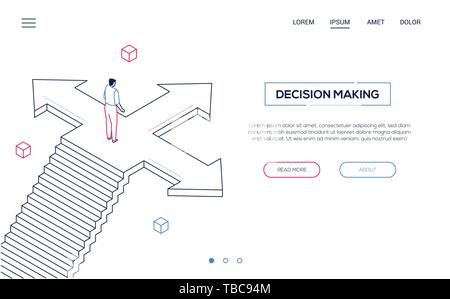 Decision making - line design style isometric web banner Stock Vector