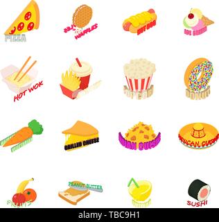 Country cuisine icons set, isometric style Stock Vector