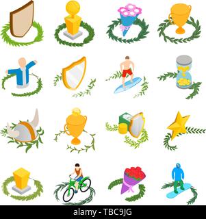 Victory icons set, isometric style Stock Vector