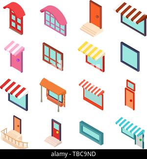 Facade icons set, isometric style Stock Vector
