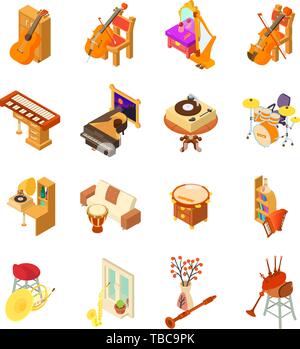Music house icons set, isometric style Stock Vector
