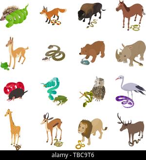 Wild snake icons set, isometric style Stock Vector