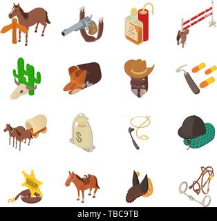 Wild west icons set, isometric style Stock Vector