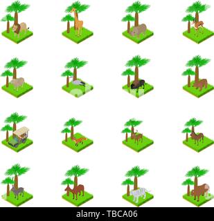Safari icons set, isometric style Stock Vector