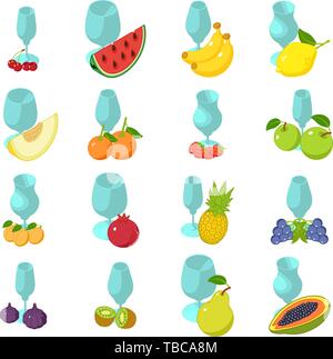 Fruit cocktail icons set, isometric style Stock Vector