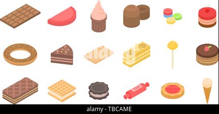 Confectionery icons set, isometric style Stock Vector