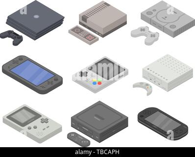 Console icons set, isometric style Stock Vector